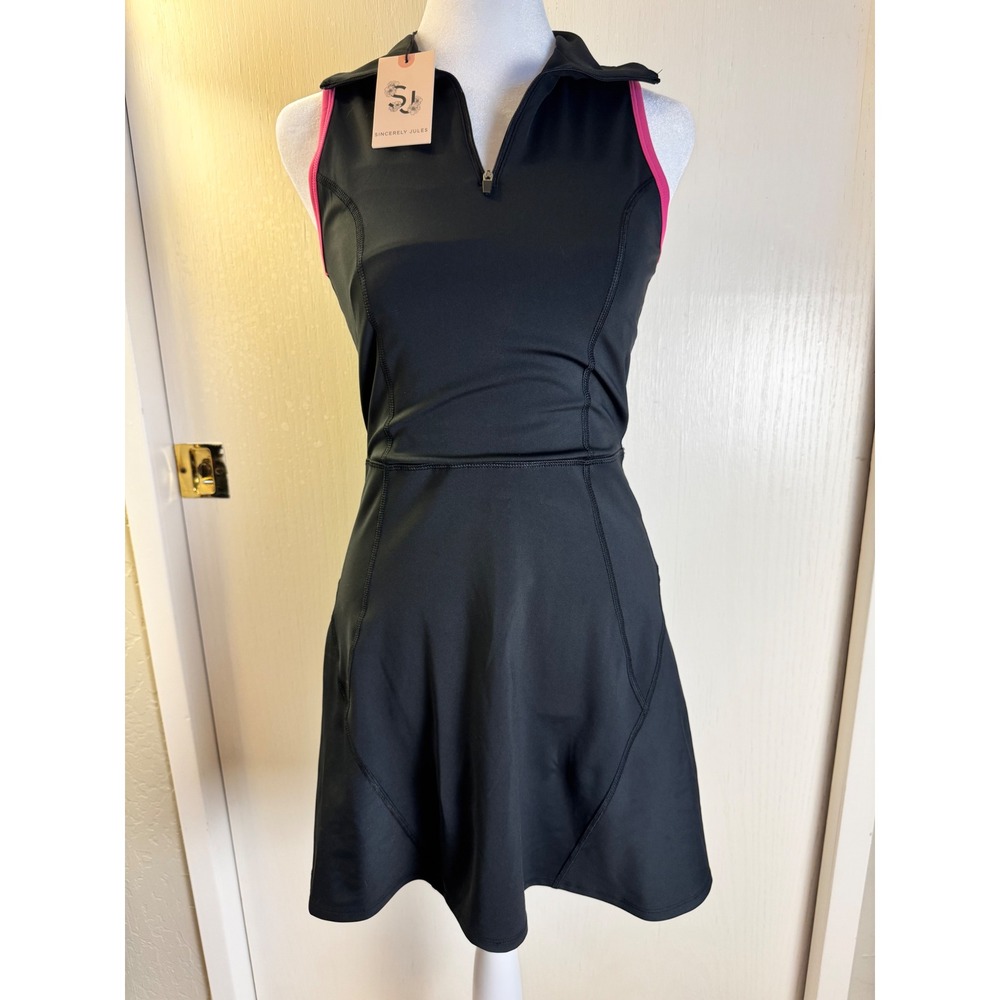 Sincerely Jules Active Tennis/Pickleball/Golf Dress Black Pink Zip XS shorts